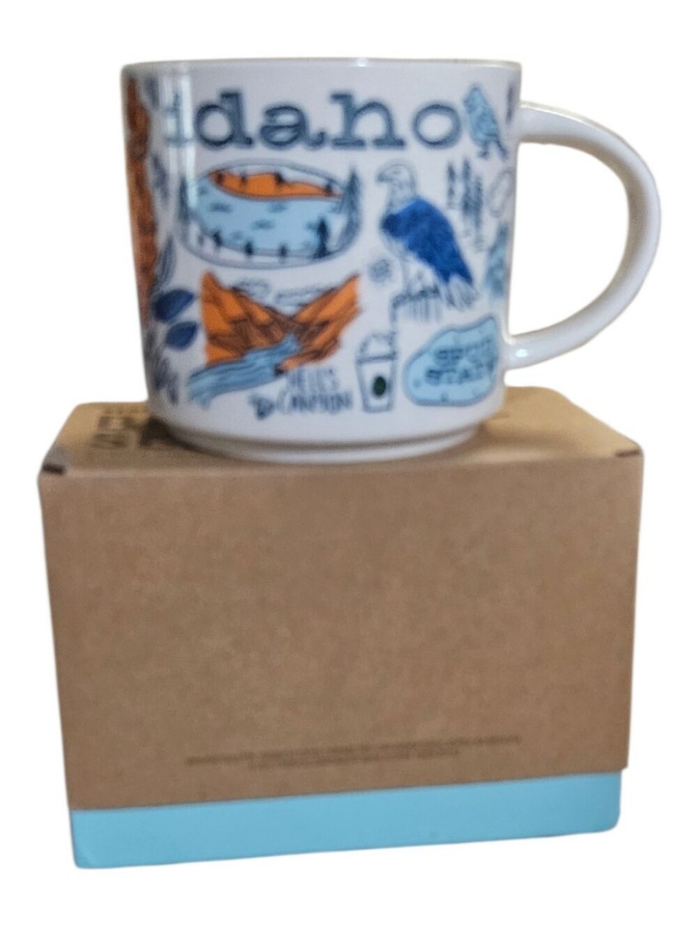 Starbucks White Mug with Blue & Orange Idaho Illustrations